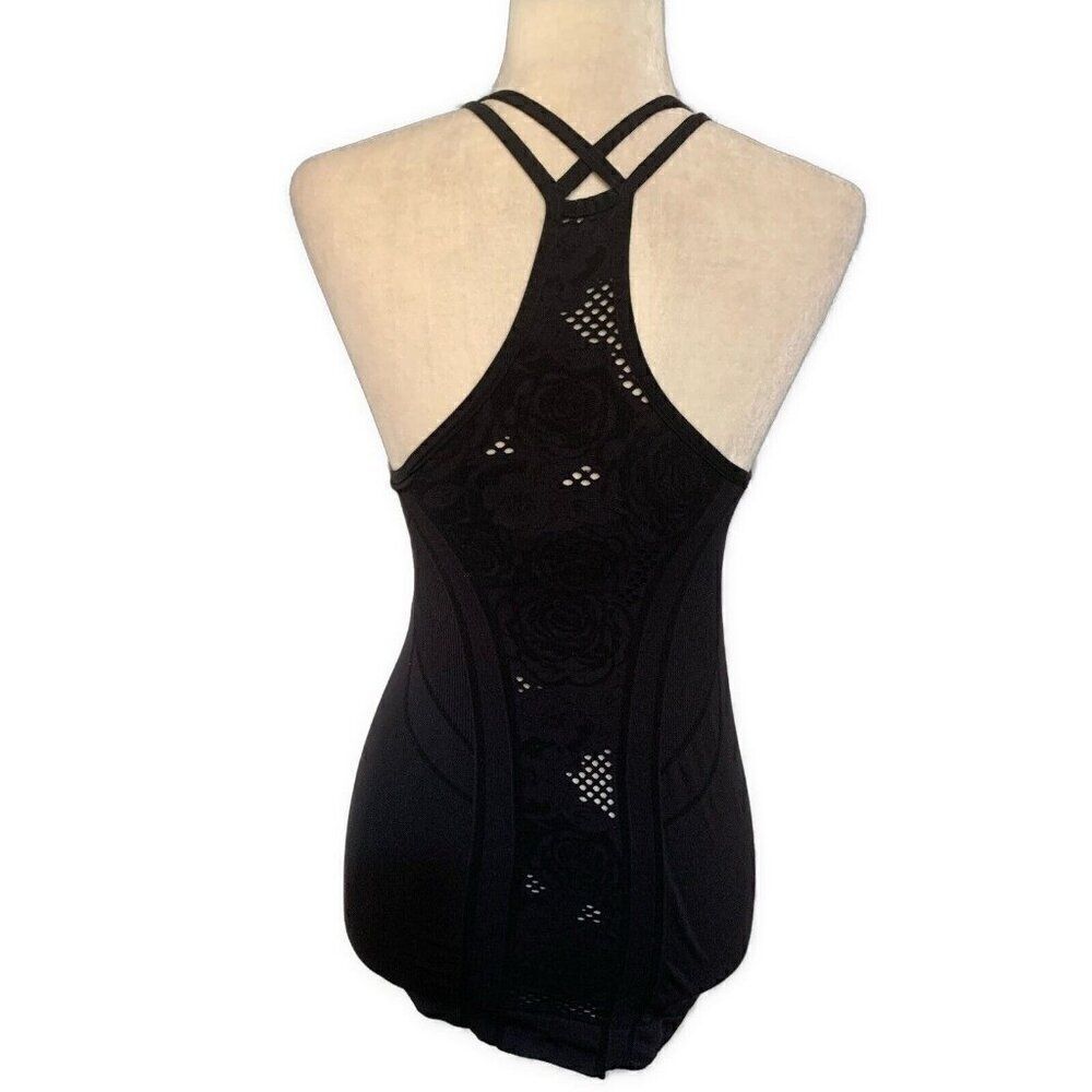 Womens Solid Black Athletic Spandex Fitted Built In Bra Tank Top Xs Small - Picture 2 of 2